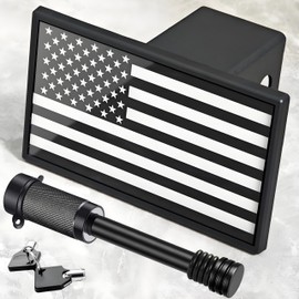 Locking American Flag Trailer Hitch Cover - Patriotic Aluminum Hitch Cover for 2-Inch Receivers Class III IV V - Veteran Truck Accessories