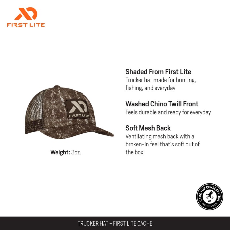 First Lite Trucker Hat - Lightweight Mesh Camo Hunting Cap