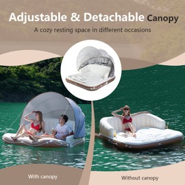 Giantex Canopy Island, Pool Float w/SPF50+ Retractable Detachable Sunshade, Adult w/2 Cup Holders High Backrest Armrest, 71" x Island Inflatable Lounge, Load 440LBS