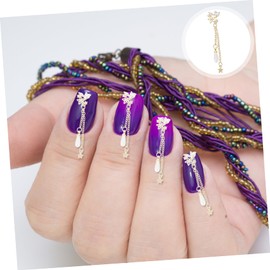 FOMIYES 3pcs Pearl Pendant Nail Charms Gold Bow and Zircon Chain Unique Decorative Nail Art Accessories for DIY Manicure for Travel Festivals and Special Occasions Random Style