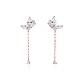 SLUYNZ 925 Sterling Silver Butterfly Dangle Earrings Droplet Chain for Women Teen Girls Pretty Butterfly Tassel Earrings (B-Rose Gold)