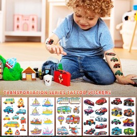 Waterproof Car Temporary Tattoos for Kids Cartoon Vehicle Transportation Stickers, Removable Decals for kids Bath Time, Pool Parties & Learning Activities (10 Sheets)