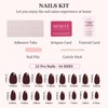 Artquee Burgundy Almond Press on Nails Short Fake Nails with