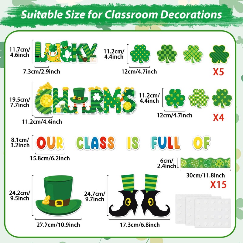 gisgfim St.Patrick Day Bulletin Board Decoration Set Lucky Shamrock Borders