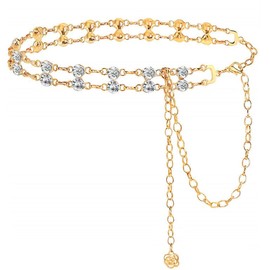 Sinalty Rhinestone Belt Chain Metal Waist Belt Adjustable Crystal Belt Skinny Wedding Waist for Women (Gold)