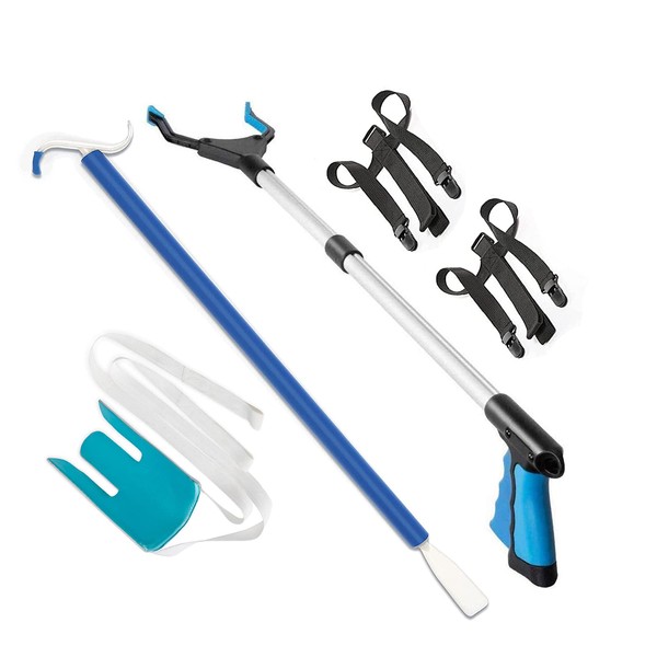 Fanwer 4-Piece Hip Kit for Total Hip Replacement with Sock Aid, 32" Foldable Reacher Grabber Pickup Tool, 30.7" Long Shoe Horn & Dressing Stick and 2Pcs Pants Helper Device