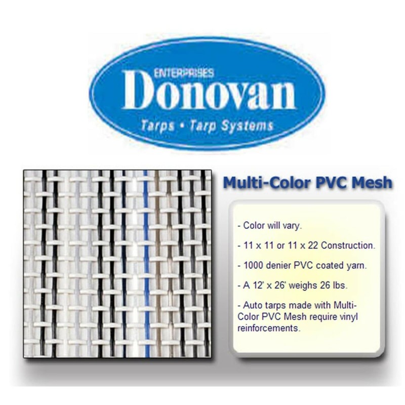 Donovan Multi-Colored PVC Mesh Tarps w/Grommets and Spline, High Grade
