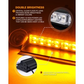 Xprite Amber LED Strobe Flashing Dual Lightbar Aluminum Windshield Dash Hazard Warning Traffic Caution Light Bar w/Suction Cup, for Emergency Construction EMS Patrol Security Vehicles Trucks Snowplow