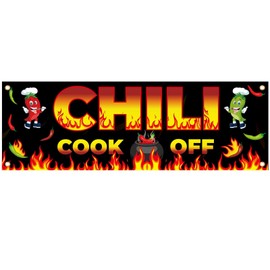 Chili Cook Off Banner Decorations, 41x24 Inch Fabric Chili Cook Off Contest Banner, Chili Cook Off Supplies, Mexican Fiesta Chili Cooking Party Supplies (105 x 60 cm)
