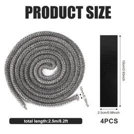Fireplace Seal Rope, 2.5m x 10mm Wood Stove Rope Gasket with 4pcs Sealing Tapes for Rope End, Fiberglass Stove Rope Seal Gasket for Fireplaces Wood Burning Stoves Doors