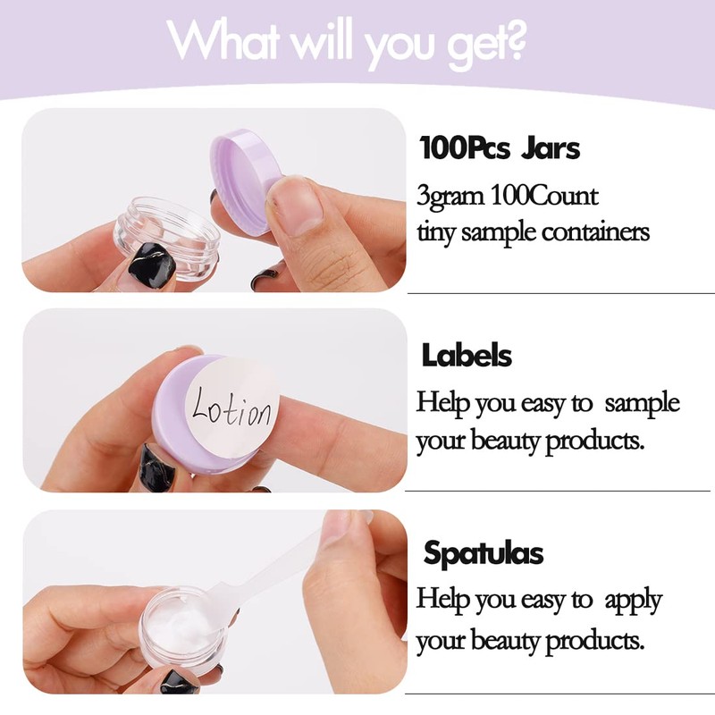 100 Mini Sample Jars with Lids - 3 Gram Capacity,