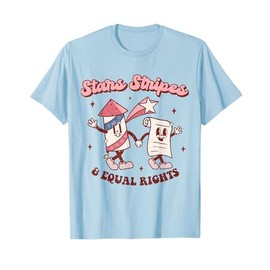 Stars Stripes & Equal Rights 4th Of July Retro Groovy Women T-Shirt