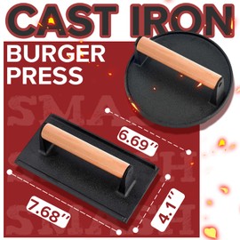 Grilliance 5pcs Smash Burger Press Kit, 3 in 1 Hamburger Press Patty Maker, Cast Iron Burger Press Round & Rectangle, 100pcs Wax Paper for Grill, Griddle, Flat top, Kitchen, Cooking
