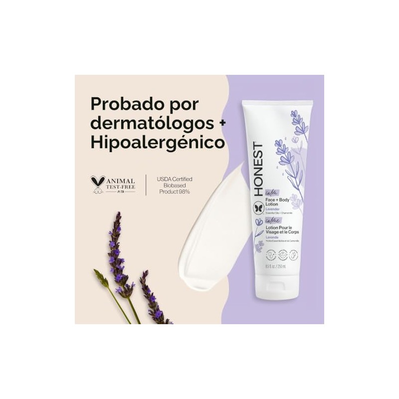 Honest Calming Lavender Hypoallergenic Face And Body Lotion With Naturally