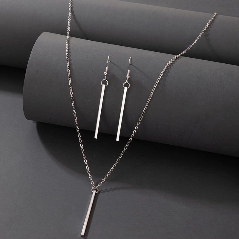 Long Bar Necklace Earrings Set Boho Minimalist Vertical Bar Pendant