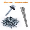 80pcs #10x1'' Metal Roofing Screws with Magnetic Hex Socket, Galvanized