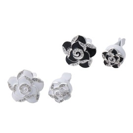 4Pcs / 2 Sets Flower Freshener Decorative Accessories, Camellia Car Air Freshener, Black and White Rhinestone Air Fresheners Vents Clips, Car Interior Accessories for Girls Women
