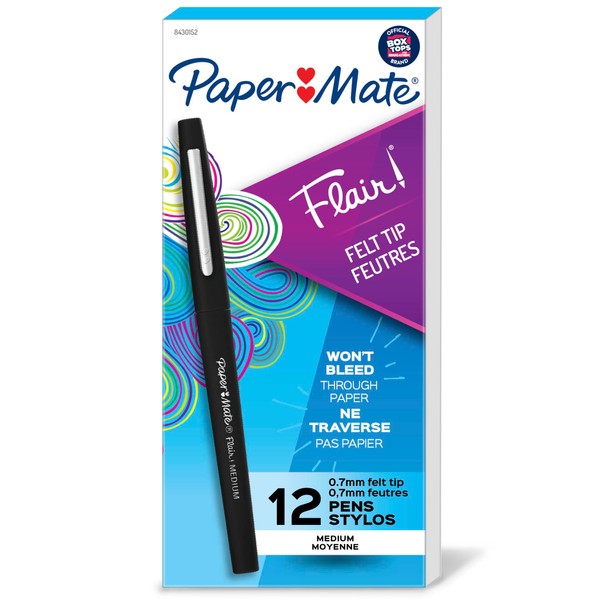 Paper Mate Flair Felt Tip Pens, Medium Point (0.7mm), Black,