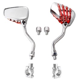 Kucehiup Skull Skeleton Hand Rearview Distinctive Side Mirror 8mm 10mm Handlebar Mirror Mount Holder Clamp Adaptor for Motorcycle Scooter Bicycle Moped Bike Standard Bike(Red)