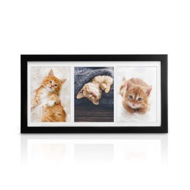 bomoe Galeria Picture Frame for 3x 10x15 cm Photos, from Wood, Plastic Glass, Metal, Hanging, Stand-Up, Passepartout Multi Picture Frame, for Pictures, Collages, Black