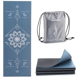 Avoalre Tapete Yoga Plegable con Bolsa para Viaje,Tapete Ejercicio Grueso Antideslizante 183x61x0.5cm, PVC Plegable Yoga Mat de para Pilates, Azul Gri