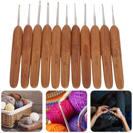 Gancho de ganchillo de bambú portátil de 11 piezas, juego de agujas de ganchillo ergonómicas, agujas de tejer de tamaño mixto para regalo de mamá