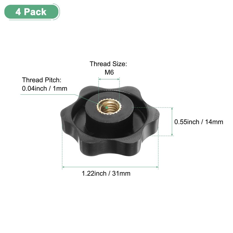 M METERXITY 4-Pack 6 Star Knobs, M6 Female Thread 31mm
