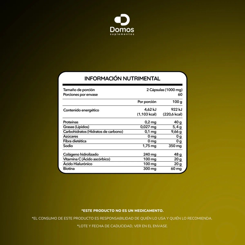 Domos - Colgeno cido Hialuronico Biotina 120 Cpulas Sin Sabor
