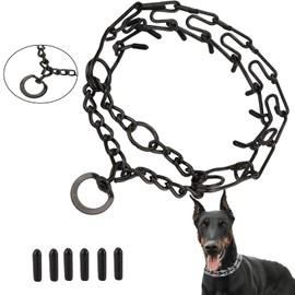 Real Fancy Dog Prong Collar Training Choke Chain Adjustable Pinch Collar Links with Comfort Rubber Tips and Quick Release Snap Buckle for Small Medium Large Dogs(Black-L)