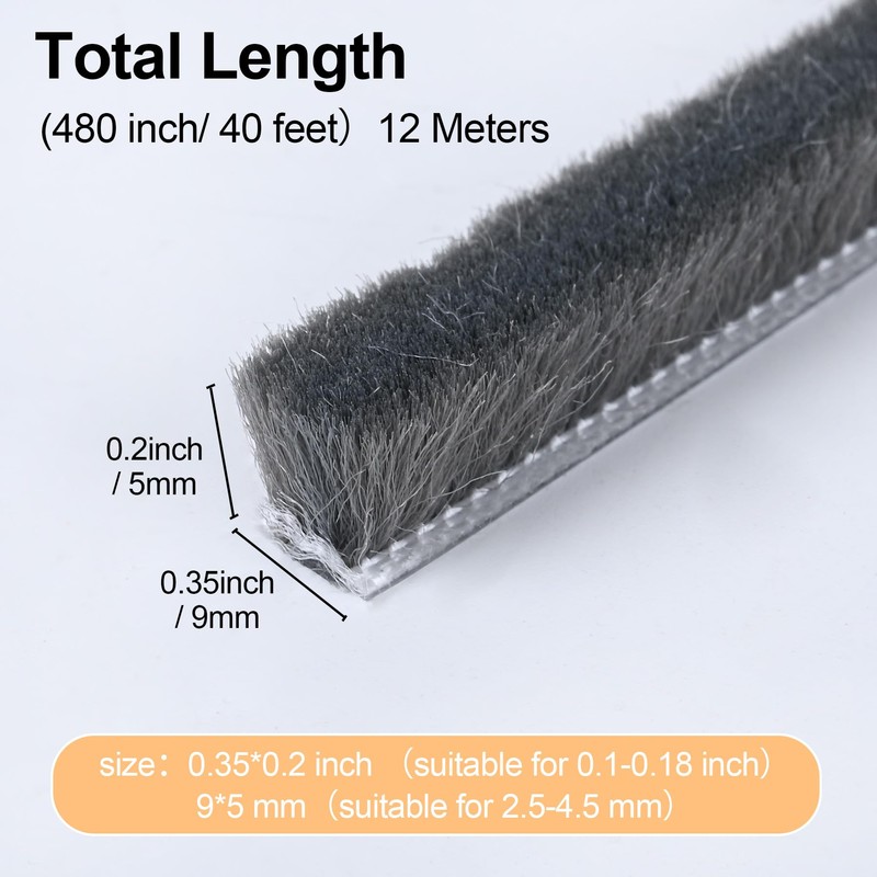 Self-Adhesive 40Ft Brush Weather Stripping for Sliding Windows and Door
