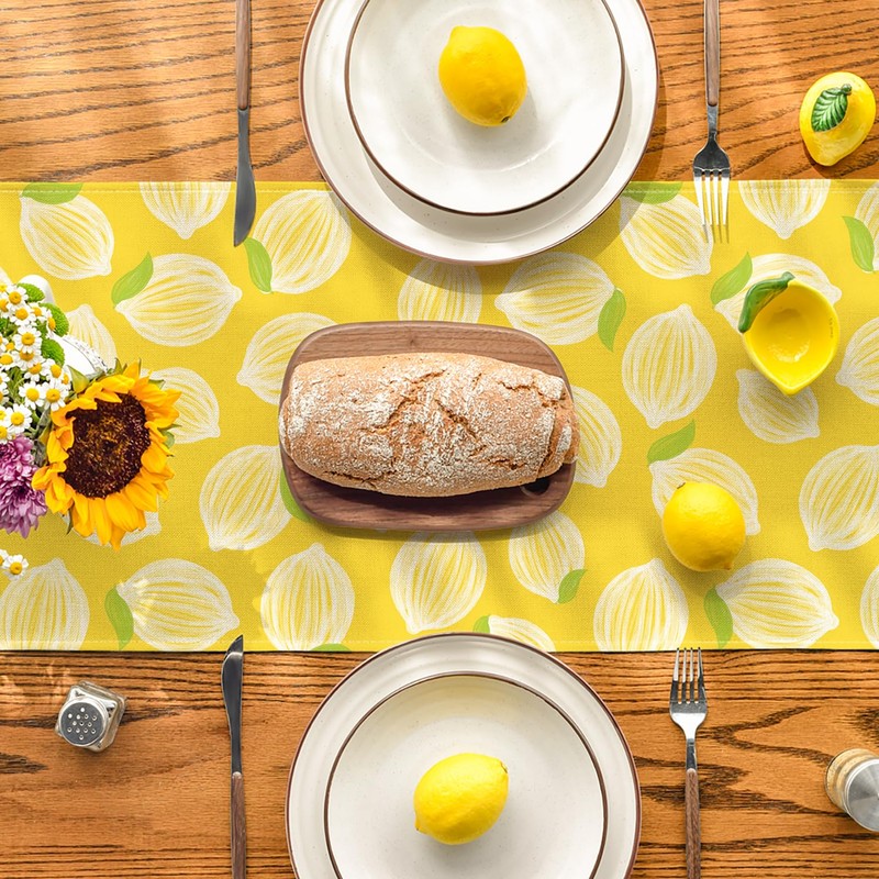 Yellow Leaves Lemon 210 GSM Summer Table Runner, Seasonal Kitchen