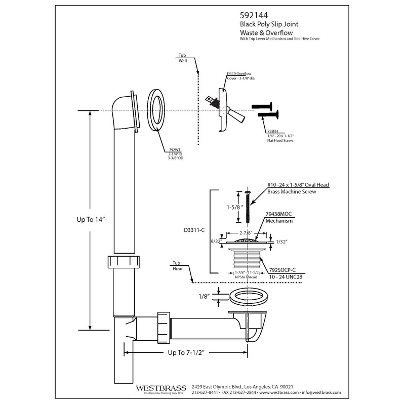 Westbrass 592144-12 1-1/2" x 14" Black Poly Tubular Bath Waste