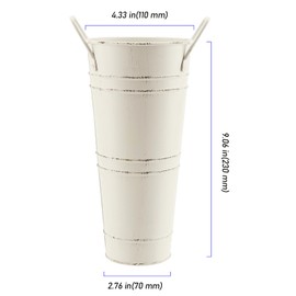 ZEONHEI 8 Pack 9 Inch Tall Galvanized Flower Bucket, Beige Farmhouse French Flower Bucket with Handle, Rustic Vintage Metal Vases for Flower, Centerpieces, Floral Wedding Arrangements