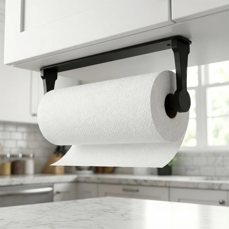Paper Towel Holder - Self-Adhesive or Drilling, Black, Wall Mounted,