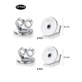 Pack of 12 925 Sterling Silver Stud Clasps, TUIOLUI Flat Clasp Stud Earrings, Ear Stoppers, Safe Replacement for Earrings, Hypoallergenic, Flat Round Stud Earrings, Earring Stopper