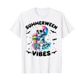 Summerween Vibes Skeleton Ice Cream Summer Vacation Funny T-Shirt