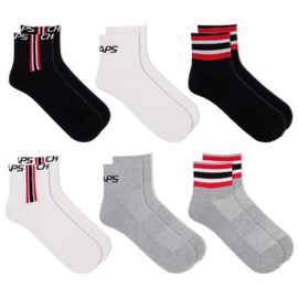 CHAPS Mens MEN SPORT SOCKS, RACING STRIPE ANKLE, Black, Fit Shoe Size 6-12.5 US