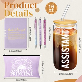 Remerry 6 Pcs Assistant Principal Gift Set for Women Men, Thank You Principal Gifts, include 16oz Can Shaped Beer Glass with Lids Straws, Makeup Bag Journal for School Retirement Gifts(Purple)