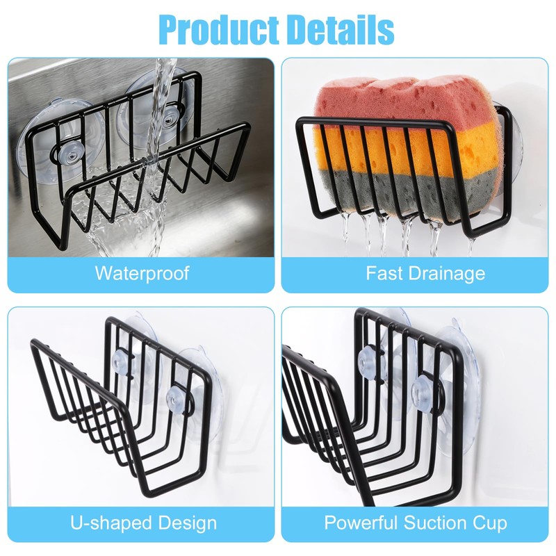 Bomiclss Sponge Holder for Kitchen Sink with 2 Suction Cups,