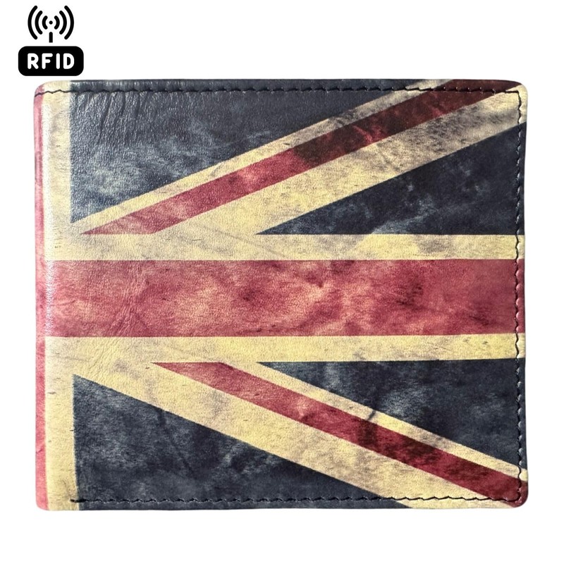 Union Jack Leather Card Holder Wallet, 8 Card Slots, RFID