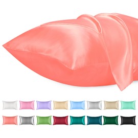 Lirex Satin Cushion Cover, Pack of 2, Soft Solid Colour Microfibre Satin Cushion Cover, Envelope Closure, Wrinkle-Free, Fade Resistant, Breathable (Pink, 40 x 60 cm)