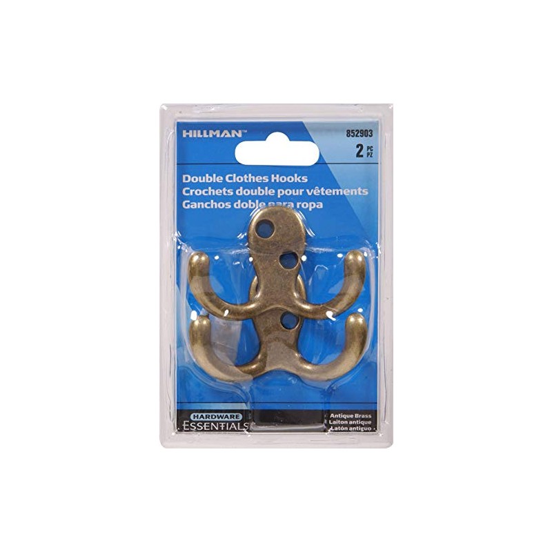 Hardware Essentials 852903 Double Clothes Hooks Antique Brass - 2