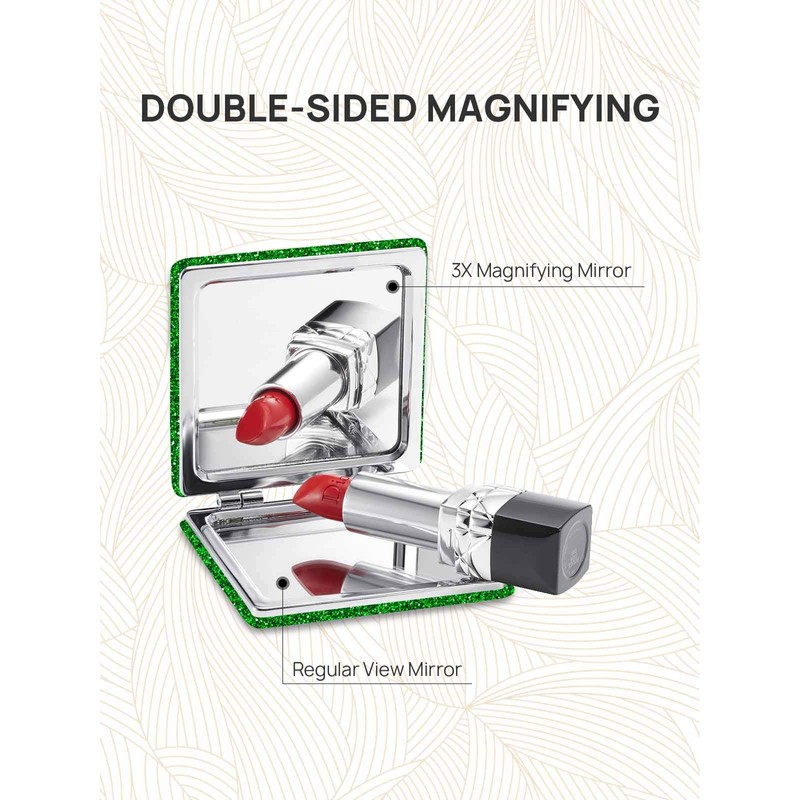 OMIRO Compact Mirror, Glitter PU 1X/3X Magnification, Ultra Portable for