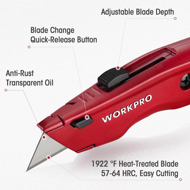 WORKPRO 3PCS Retractable Utility Knife Heavy Duty Box Cutter Quick