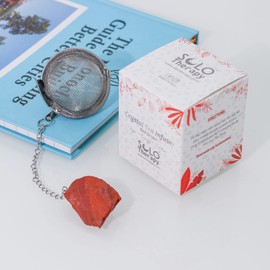Crystal Tea Infuser, Red Jasper, Stainless Steel Ball Mesh Tea Strainer, Red Jasper Ball Tea Filter with Extended Chain Hook for Brew Fine Loose Tea (Red Jasper)