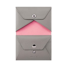 COGURE COPEC3 Card Case, Business Card Holder, Coin Purse, Genuine Leather, Shrink Calf Leather, Bifold, grege + pink