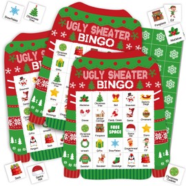 Liliful 35 Pcs Christmas Sweater Bingo Game Christmas Bingo Game 24 Players Ugly Sweater Bingo Cards Christmas Games for Kids Friends Family School Classroom Activities Holiday Party Favors