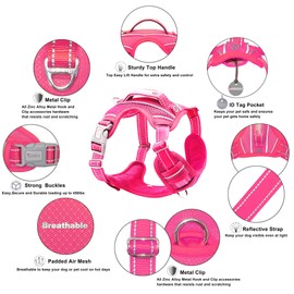 BARKBAY No Pull Dog Harness Large Step in Reflective Dog Harness with Front Clip and Easy Control Handle for Walking Training Running with ID tag Pocket(Pink,XL)