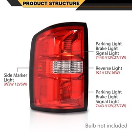 CNNELL Tail Lights Brake Lamps w/o Bulbs Compatible with GMC Sierra 1500 2014-2018/Fit For GMC Sierra 2500 HD 2015-2019/Fit For GMC Siera 3500 HD 2015-2019 Red lens Clear Bottom