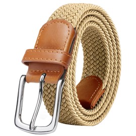EsengNoyi Men's Mesh Belt, Casual, Large Size, Elastic Belt, Business, Stretchable Belt, Braided, Khaki